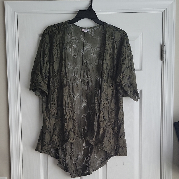 LuLaRoe Olive Green Lace Women Open Front Cardigan - Picture 1 of 11
